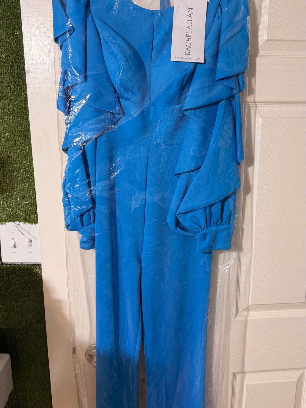 Rachel Allan Bright Blue Ruffle-Sleeve Jumpsuit